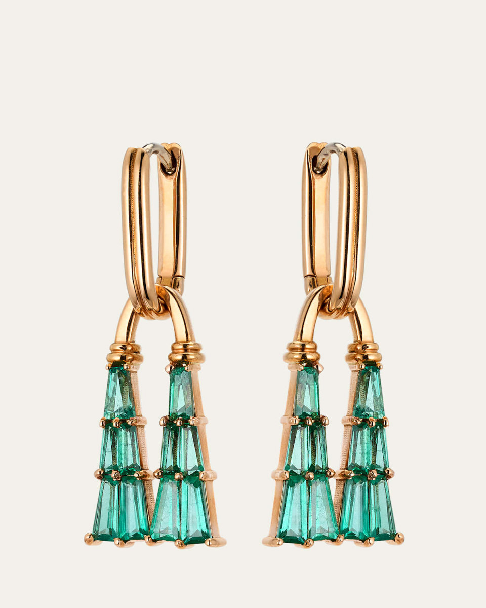 20K Rose Gold Deco Tassel Earrings with Emerald